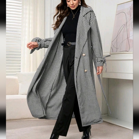 Women's Front Button Long Sleeve Plaid Casual Trench Coat - Picture 1 of 5